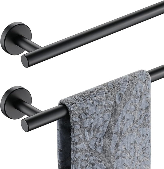 JQK Black Bath Towel Bar, 33 Inch 304 Stainless Steel Thicken 0.8mm Towel Rack Bathroom, Towel Holder Matte Black Wall Mount, Useable Length 30 Inch 2 Pack, TB110L30-PB-P2