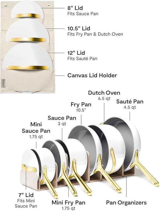 Caraway 24-Piece Nonstick Ceramic Cookware Set - Includes Fry Pans, Sauce, Sauté Pan, Dutch Oven, Petite Cooker, Stir Fry, Rondeau, Stock Pot, Lids & Storage Organizers - White