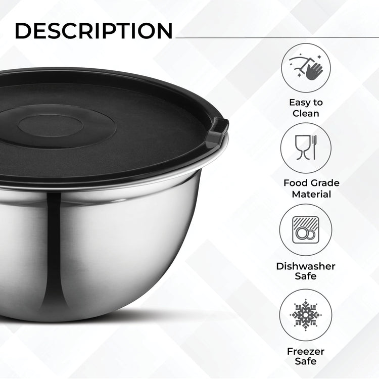 Premium Brushed Stainless Steel Mixing Bowls Sets (5 Count)