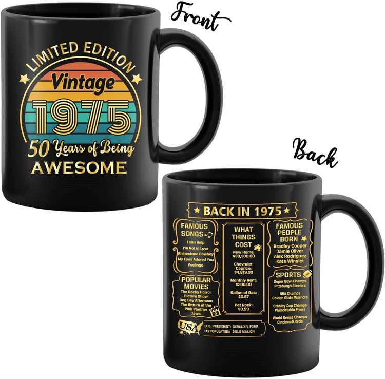 QUPT 50th Birthday Gifts for Women Men, 50th Birthday Gifts for Him, 1975 Birthday Gifts for Women Men, 50 Years Old Gifts, 1975 Birthday Gifts for Her Him, 50th Birthday Presents Coffee Mug