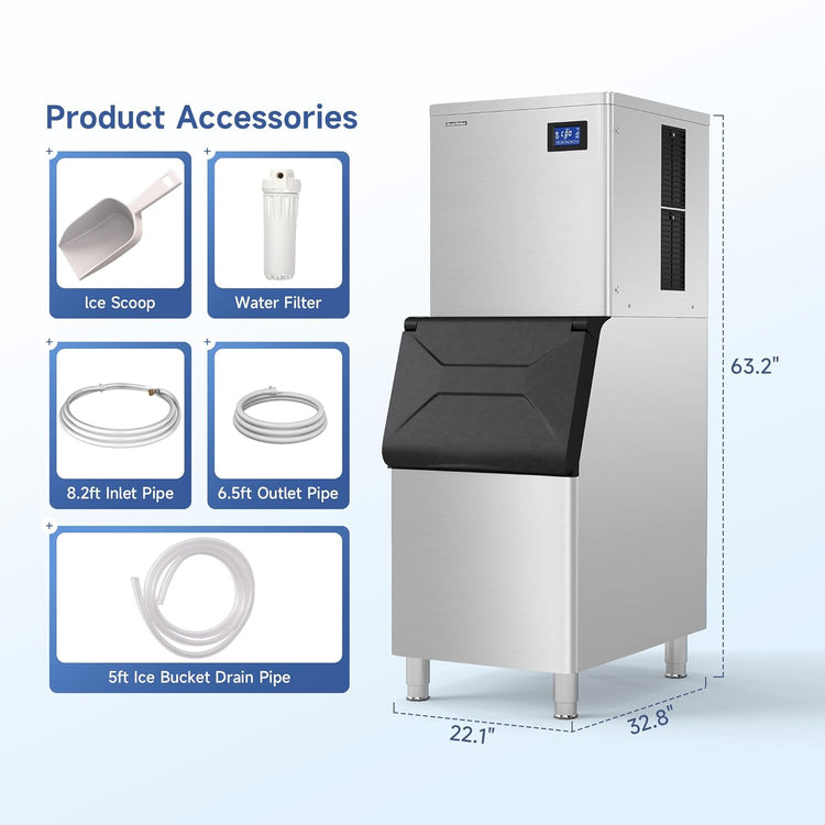 Real Relax Commercial Ice Machine 400LBS/24H, ETL Approved Industrial Ice Maker Machine with 330 LBS Storage Bin, Ice Scoop, Auto Self-Cleaning, LCD Display for Restaurant Bar Café