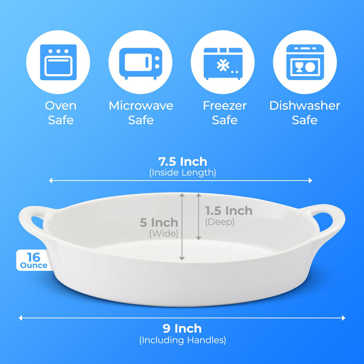 Oval Au Gratin Baking Dishes for Oven Safe and Microwave Cooking and Baking (4 Count)