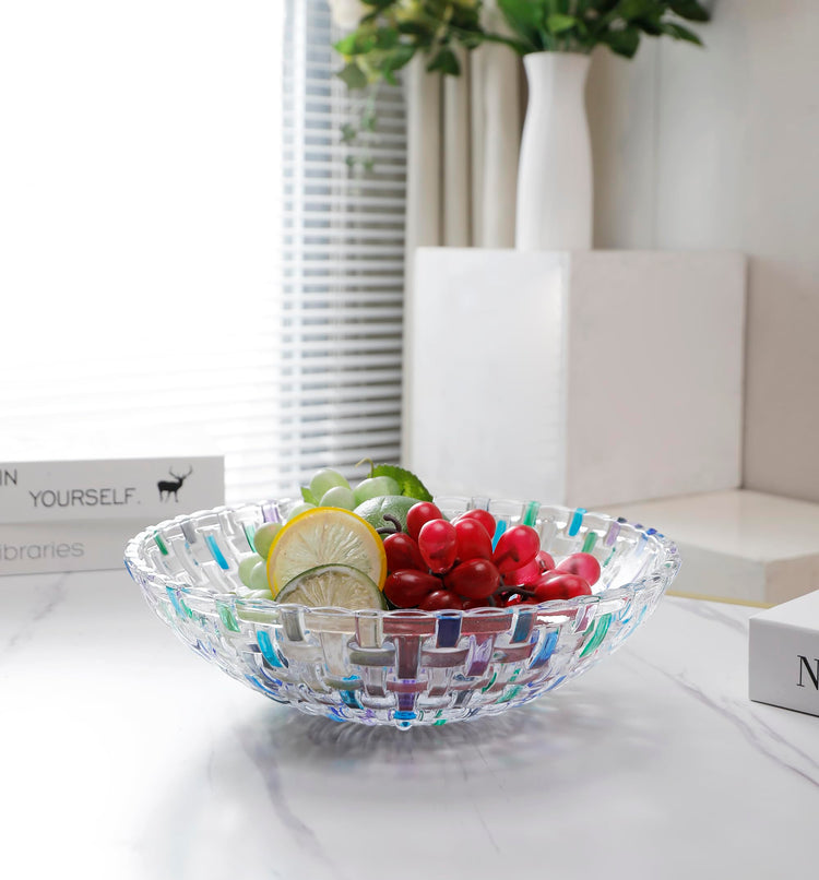 Hand Painted Blue Woven Glass Crystal Salad & Fruit Bowl Decoration