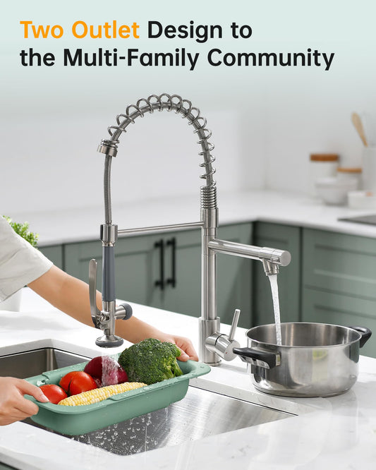 Commercial Pull Down Kitchen Sink Faucet with Sprayer Brushed Nickel