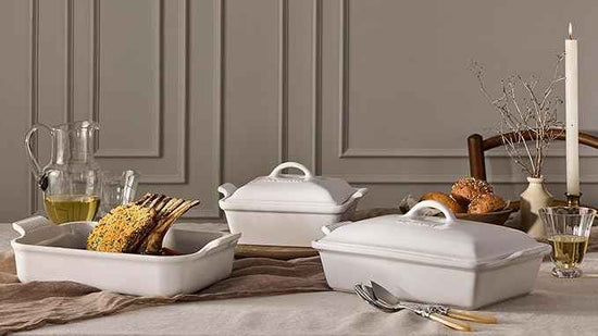 Le Creuset Stoneware Heritage Covered Rectangular Casserole, 4 qt. (12" x 9"), White