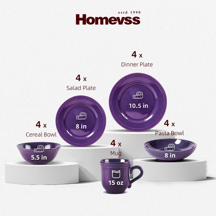 HomeVSS 20 Piece Pearl Dots Stoneware Dinnerware Set