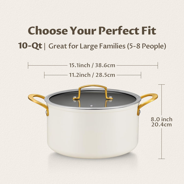 10QT Large Ceramic Nonstick Stock Pot with Lid