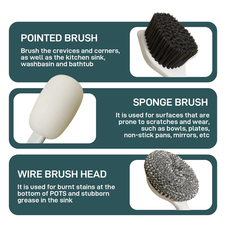 Dish Brush Set of 4 with Holder.Interchangeable Heads Kitchen Scrub Brush (4 Count)