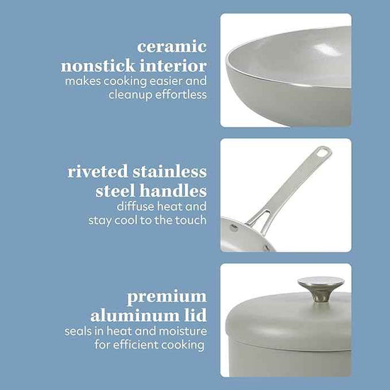 Sur La Table Kitchen Essentials Potluck Porch 10 Piece PFA Free Ceramic Non stick Interior Forged Aluminum Cookware Pots and Pans Set W/Aluminum Lids - Green - Induction Compatible