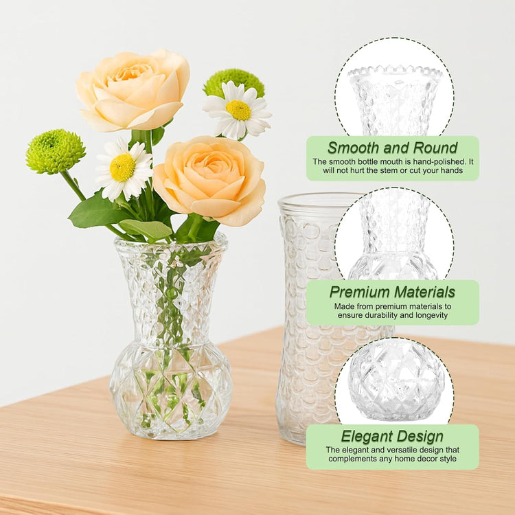 Glass Bud Vase Set of 5 Pcs, Small Clear Bud Vases for Flowers, Vintage Vases for Centerpiece Table Wedding Decorations Home Decor Glass Bottles for Birthday Party Anniversary