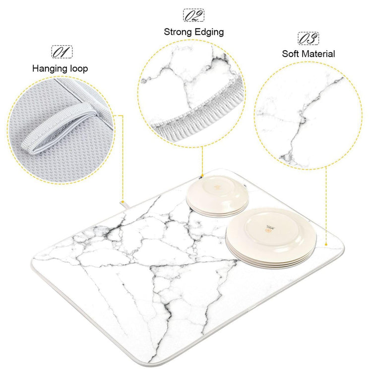 White Grey Marble Dish Drying Mat for Kitchen Counter Absorbent Microfiber Drying Pad