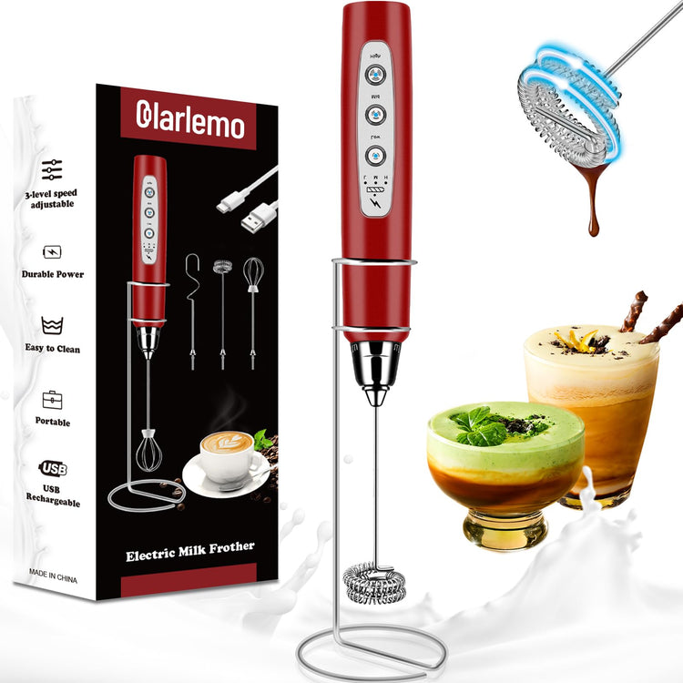 Milk Frother Handheld Rechargeable with Stand
