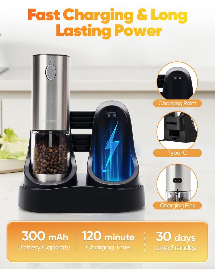 Electric Salt and Pepper Grinder Set with LED Light