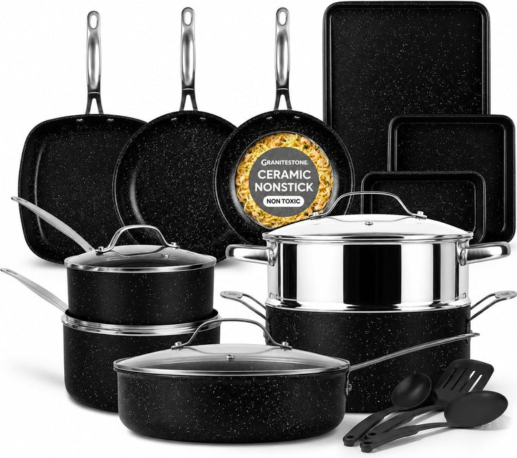 20 Pc Complete Pots and Pans Set Non Stick Cookware Set with Saute Pan (20 Count)