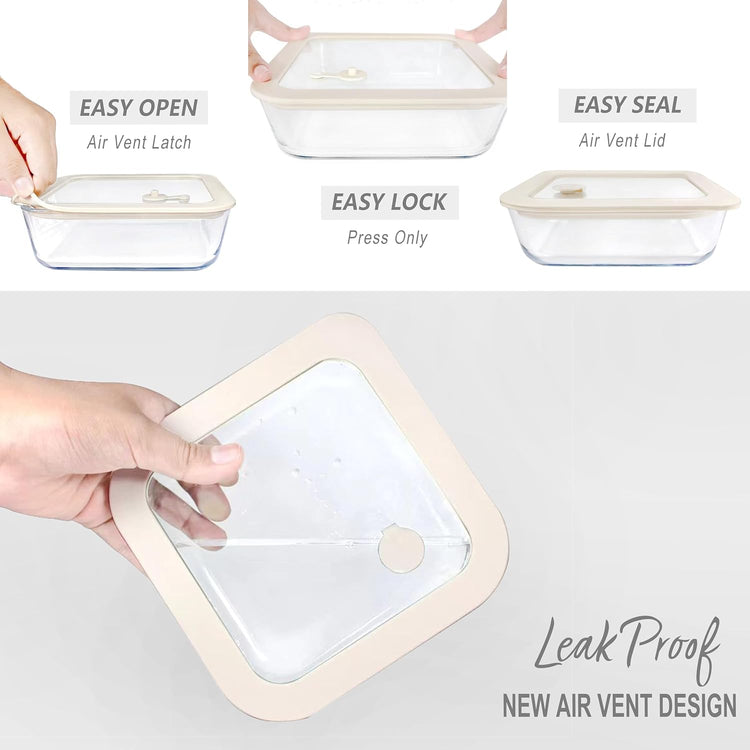 Urban Green Glass Food Container Set with Silicone Glass Lid, Large Size 3 Pack, Meal Prep Food Storage Containers with Airtight Lids, Leakproof, 100% Plastic Free, White color