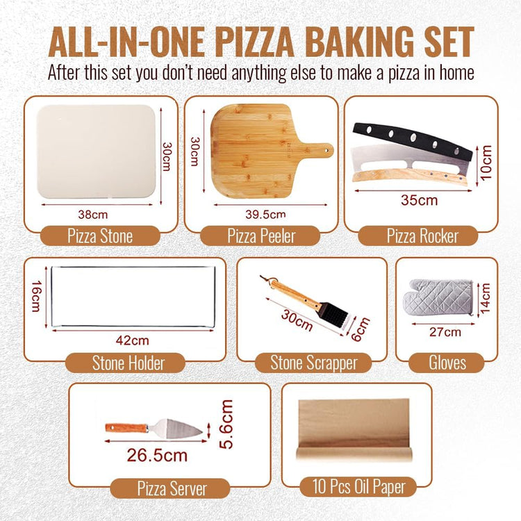 8 PCS Pizza Stone Set, Extra Large 15×12 Inch Pizza Stone for Grill, Rectangle Baking Sone With Pizza Kit for Pizza, Bread, BBQ Grilling, Pizza Peel Set