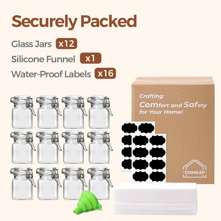 Square Small Glass Spice Jars with Airtight Lids 4 oz 12 Pack Pantry (12 Count)