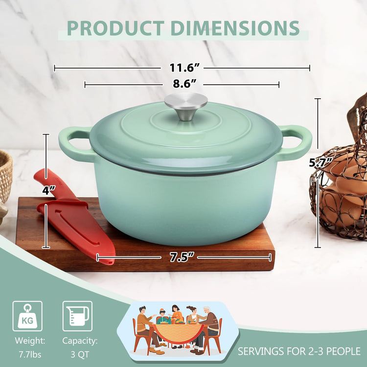 3 Qt Enameled Cast Iron Dutch Oven with Lid