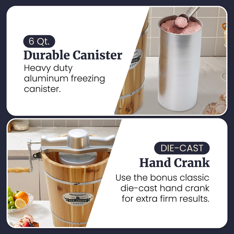 EIM916X 6Qt Old Fashioned Wood Bucket Ice Cream Maker