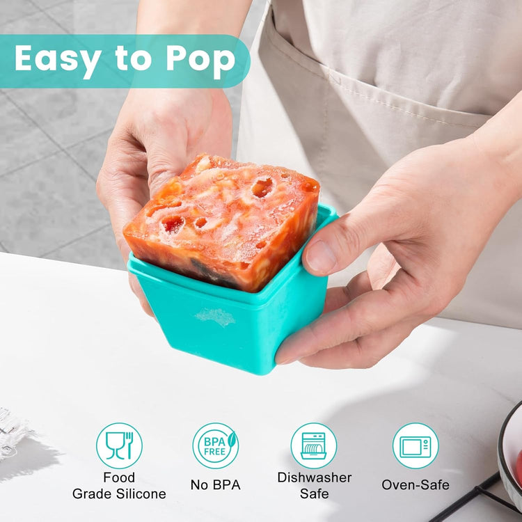 Gemice BPA-Free Silicone Freezer Molds with Base, Individual 8-Pack 1-Cup Portion Soup Cubes Freezer Tray with Lids for Food Storage, Oven & Dishwasher Safe, Silicone Freezer Containers for Meal Prep