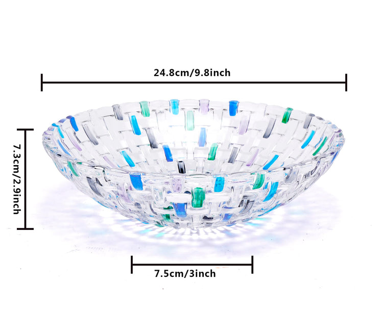 Hand Painted Blue Woven Glass Crystal Salad & Fruit Bowl Decoration
