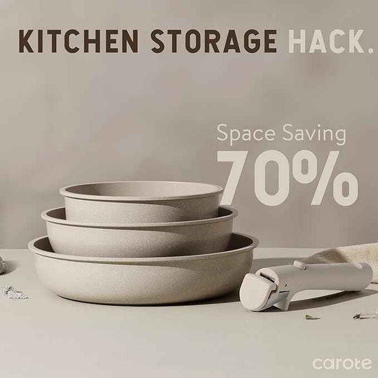 CAROTE 19pcs Pots and Pans Set Non Stick, Nonstick Cookware Set Detachable Handle, Induction Kitchen Cooking Sets with Removable Handle, RV Kitchen, Oven Safe, Taupe