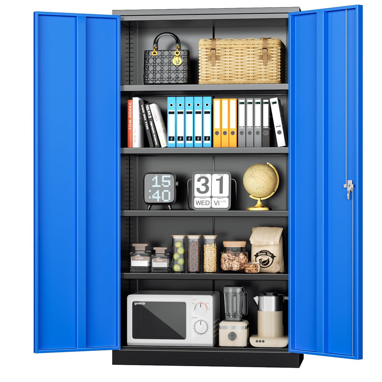 Metal Storage Cabinets 72” Black Blue Garage Steel Storage Cabinet with Doors and Shelves