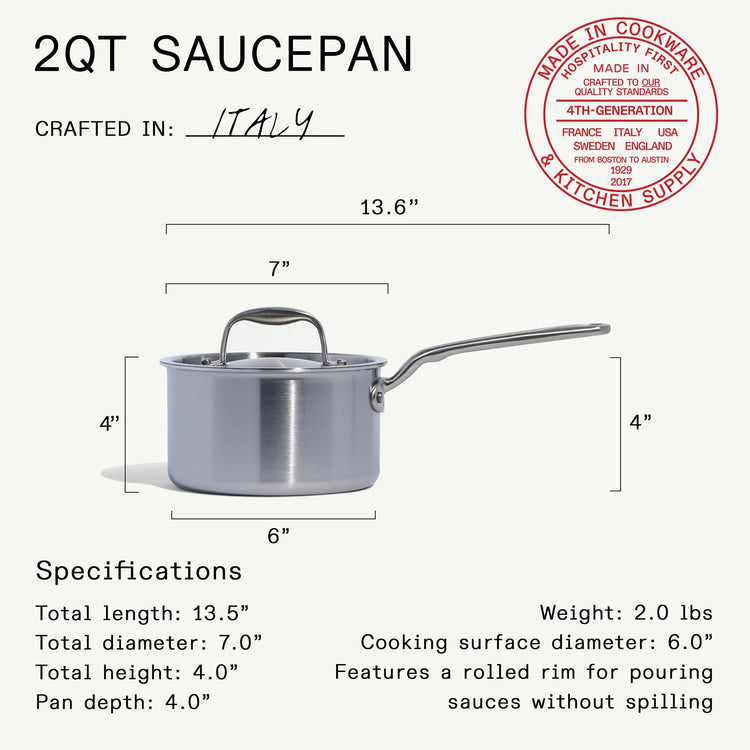 Cookware 2 Quart Stainless Steel Saucepan with Lid
