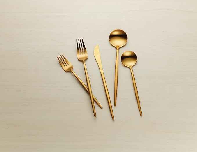 Hampton Forge 894758 Skandia Zephyr Satin Gold 45 Piece Flatware Set, Metallic