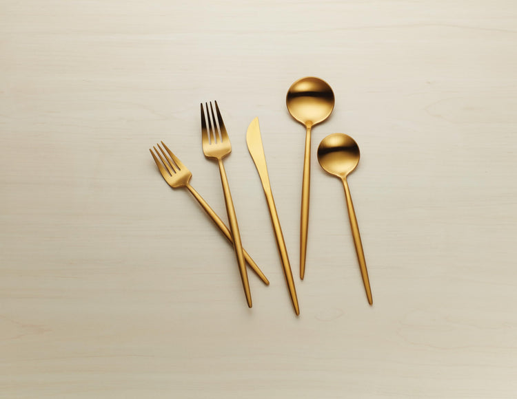 894758 Skandia Zephyr Satin Gold 45 Piece Flatware Set (45 Count)