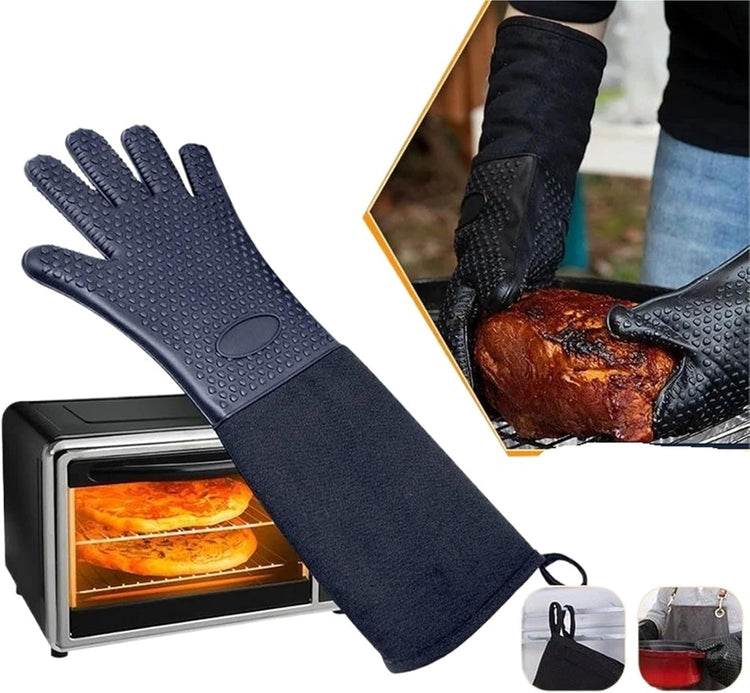 Extra Long Professional Silicone Oven Mitts with Quilted Liner