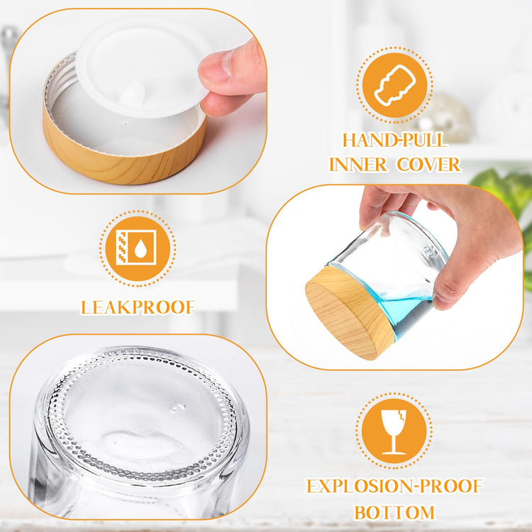 48 Pcs 4 oz Glass Jars with Lids Empty Small Glass Containers and Inner Liners Reusable Cosmetic Jars Round Airtight Bottles with Plastic Woodgrain Lids for Travel