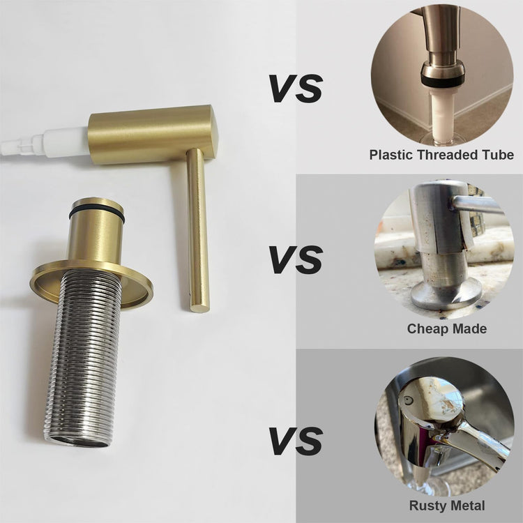 Brushed Gold Built in Dish Soap Dispenser for Kitchen Sink with 17 OZ PET Soap Bottle Refill from The Top