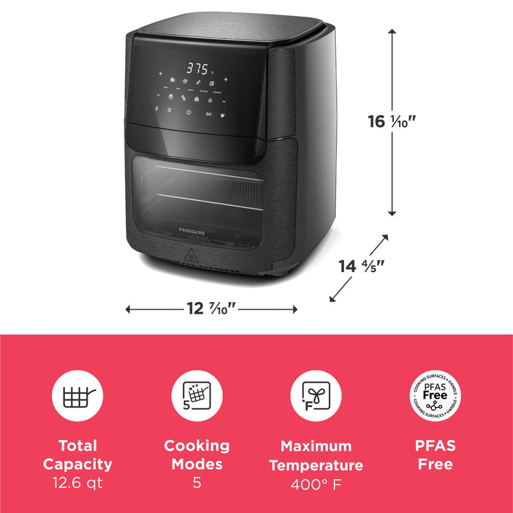 5-in-1 Air Fryer Combo Oven with Viewing Window, Large 12.6 QT Capacity, Digital Display, 5 Cooking Modes, 7 Recipe Presets, Automatic Shake Reminder, PFAS-Free Cooking Surfaces, Black