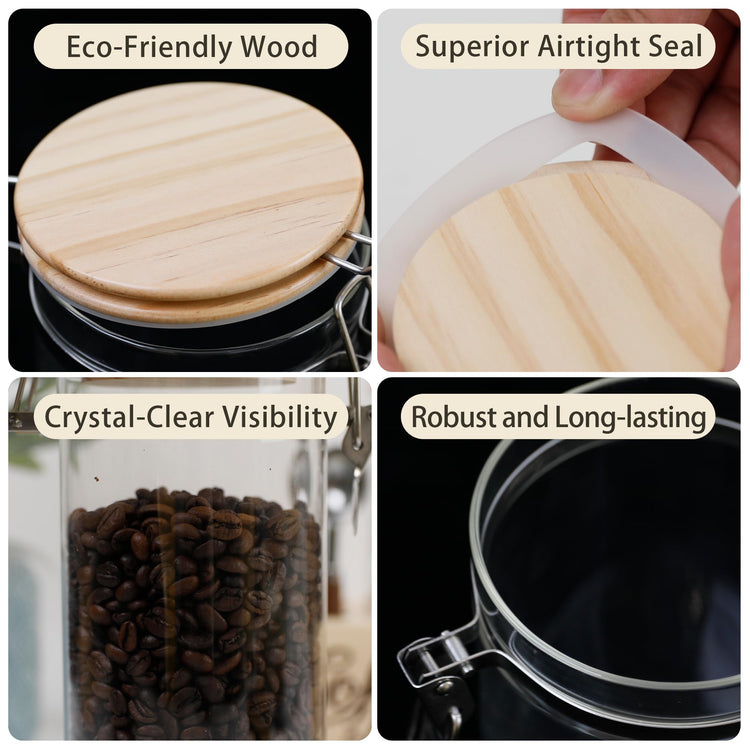 Glass Coffee Canister Set with Shelf & Spoons