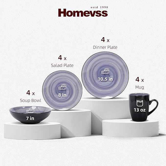 Stoneware Sonoma 16pc Dinnerware Set, Black + Speckled Spin Wash Cobalt Blue