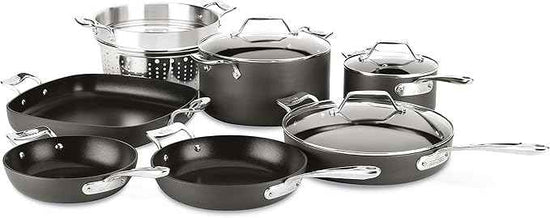 All-Clad Essentials Hard Anodized Nonstick Cookware Set 10 Piece Oven Safe 350F Pots and Pans Black