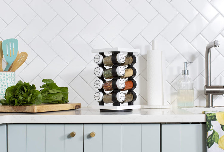 16 Jar Rotating White Spice Rack