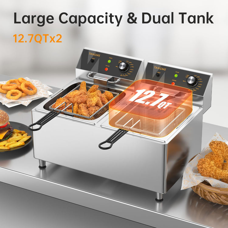 Commercial Deep Fryer 3500W Electric Countertop Fryer 25.4Qt Heavy Duty