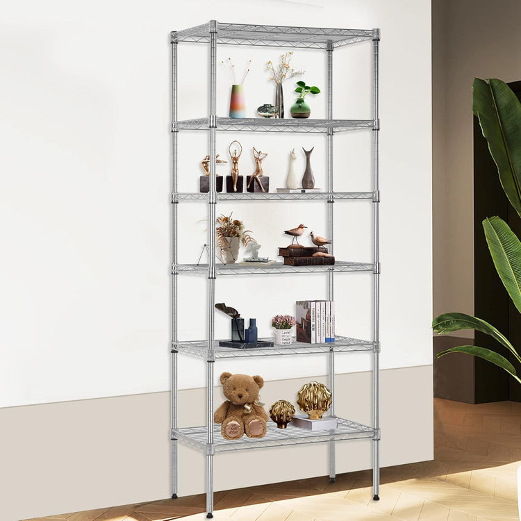 FDW 6 Tier Wire Shelving Units 23L x 13W x 59H Adjustable Metal Storage Rack NSF Pantry Shelves Kitchen Organization Shelf for Kitchen Garage Small Places Commercial,Chrome