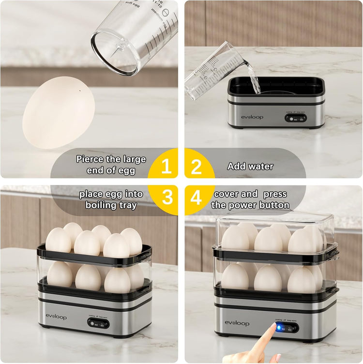 Rapid Egg Cooker Electric 12 Eggs Capacity, Soft, Medium, Hard Boiled, Poached, Omelet Maker Egg Poacher & Vegetable Steamer, BPA Free Tray