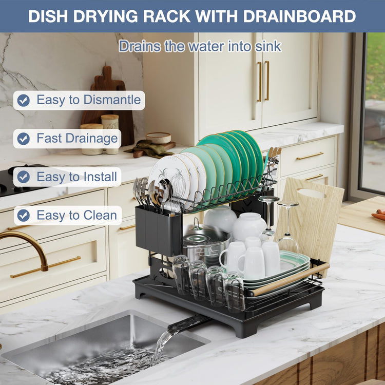 2 Tier Dish Rack Large Capacity Dish Drying Rack for Kitchen Counter Anti