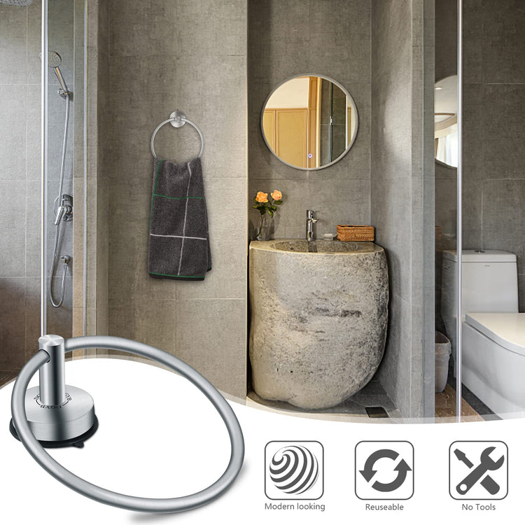 Suction Cup Hand Towel Ring Brushed Nickel Hand Towel Holder for Bathroom Wall SUS 304 Stainless Steel Kitchen Towel Hanger