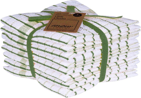 AMOUR INFINI Kitchen Dish Cloths Set of 8 - Ultra Soft, Highly Absorbent, Quick-Drying Terry Cotton Dishcloths 12"x12" Inch Wash & Cleaning Cloths for Kitchen & Dishwashing (Green) - Nestoria