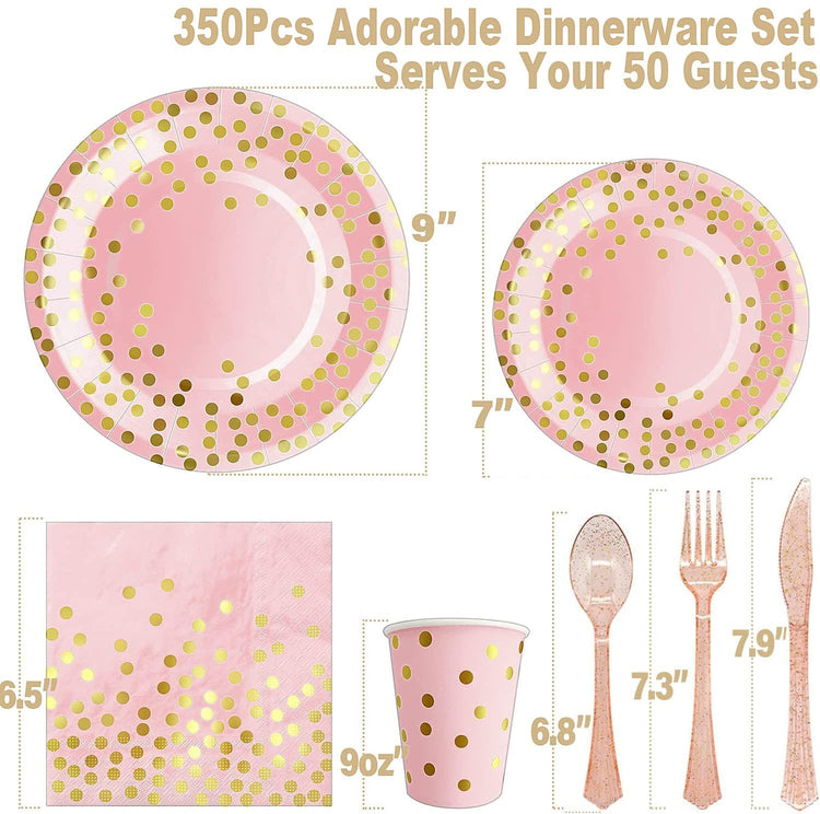 350PCS Pink and Gold Party Supplies (350 Count)