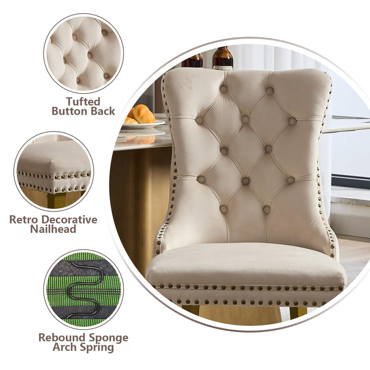 Beige Velvet Dining Chairs Set of 6 (6 Count)