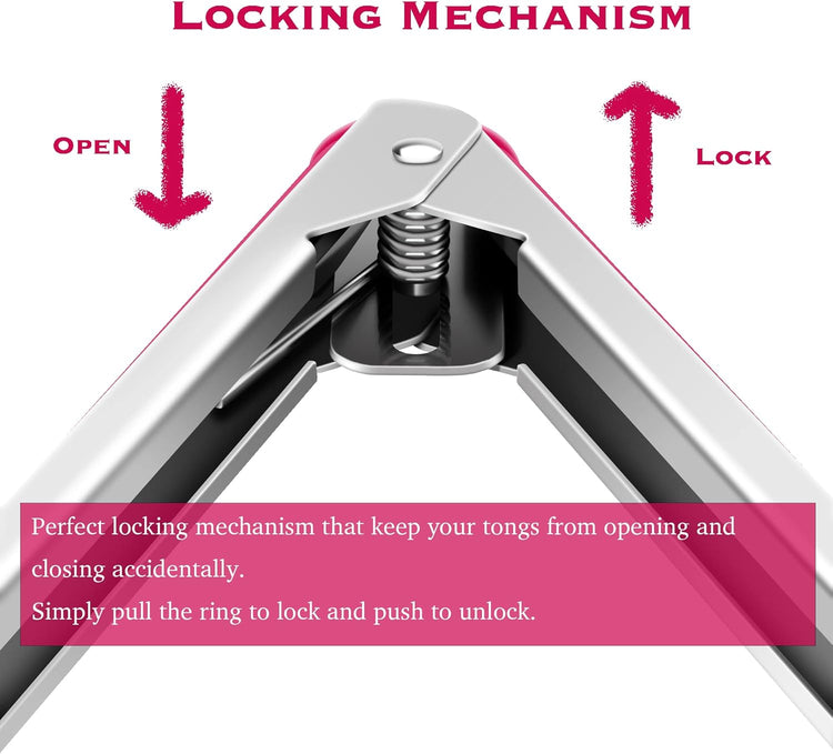 Premium Stainless Steel Food Tongs, 9-Inch & 12-Inch Wine Red Silicone BPA Free Non-Stick BBQ Cooking Grilling Locking Kitchen Tong