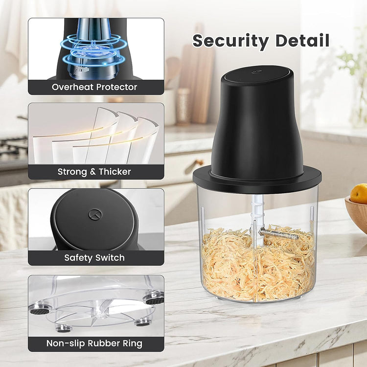 Electric Chicken Shredder, Automatic Food Chopper with Chicken Breast Shredder & Meat Grinder, 2 Sets of Blades for Chicken/Pork/fish/Vegetable/Baby Food (Black)