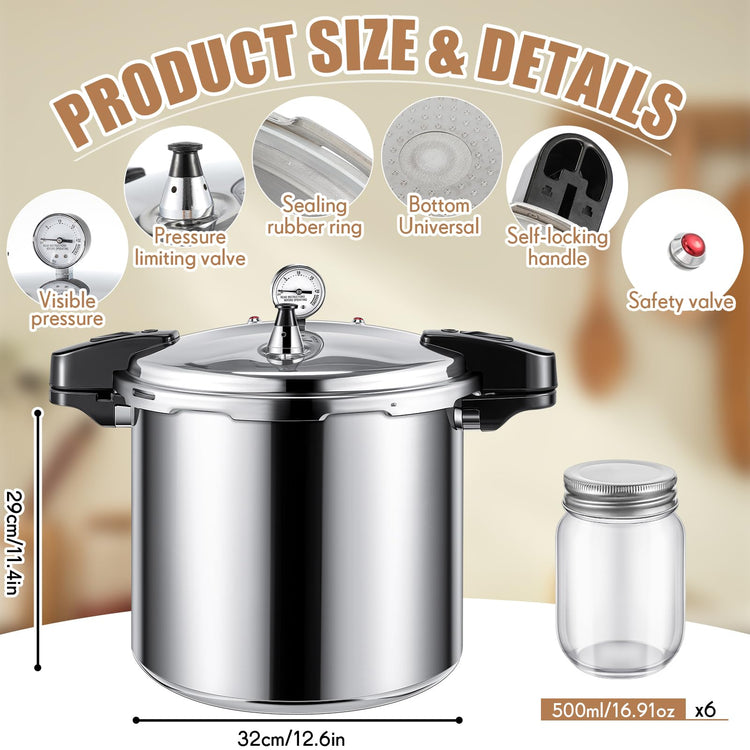 24qt Pressure Cooker with 6 Mason Jars