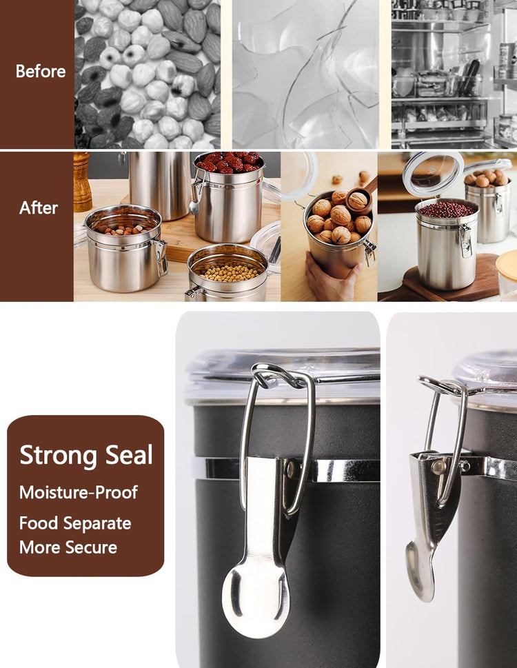 Stainless Steel Food Container with Clear Lids Airtight Storage Container Small Canisters Kitchen Pantry Storage for Cereal